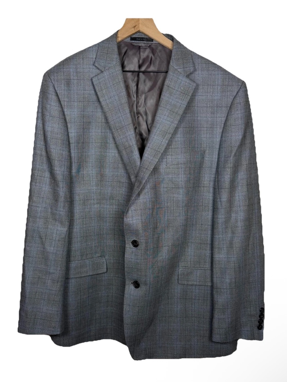 Lauren Ralph Lauren Gray Windowpane Silk Wool Sport Coat Blazer Size 50L Two Btn